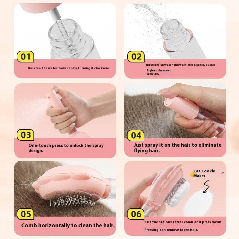 2-in-1 Self-Cleaning Dog & Cat Brush with Spray – Hair Removal & Grooming Comb