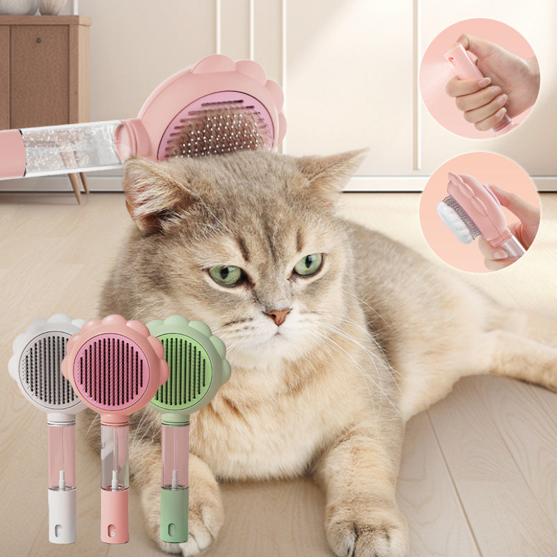 2-in-1 Self-Cleaning Dog & Cat Brush with Spray – Hair Removal & Grooming Comb