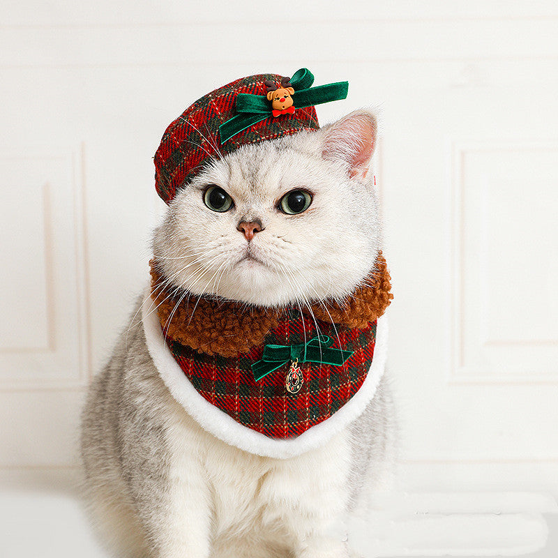 Christmas Pet Costume Set - Festive Cat Hat & Bib Collection